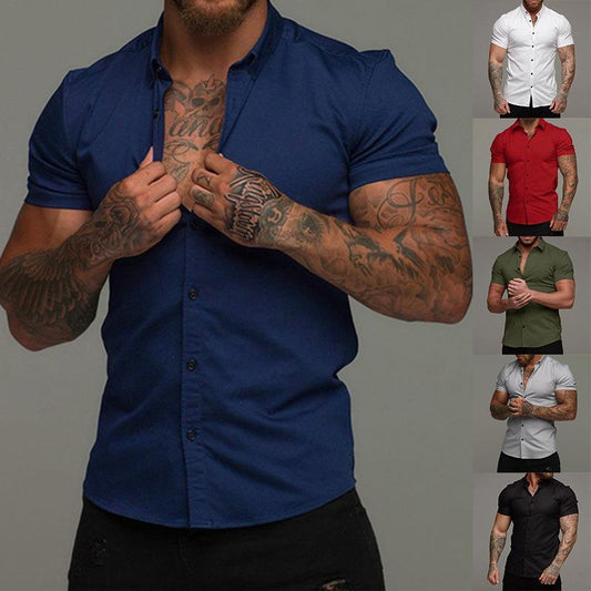 Men’s Short Sleeve Cardigan Shirt – Solid Color Polyester, Casual Summer Wear, Custom Logo Available - Daily Goods