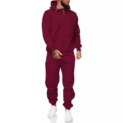 Men’s Winter Hooded Sports Tracksuit – Cotton Blend Coat & Trousers Set - Daily Goods