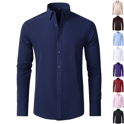 Men’s Slim-Fit Polyester Shirt – Lapel Collar, Casual Leisure Wear, Multiple Colors - Daily Goods