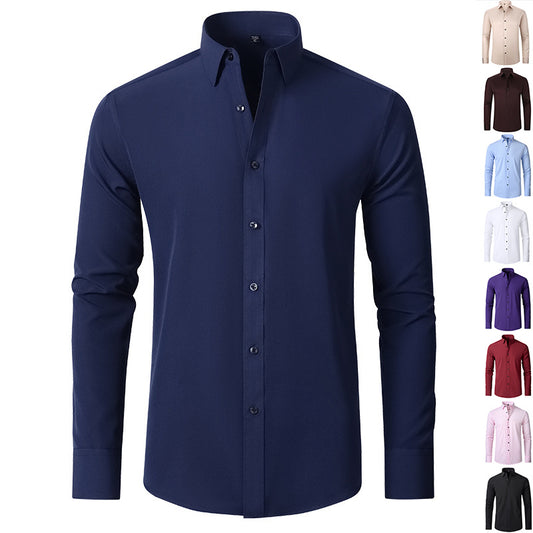 Men’s Slim-Fit Polyester Shirt – Lapel Collar, Casual Leisure Wear, Multiple Colors - Daily Goods