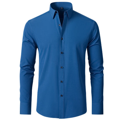 Men’s Slim-Fit Polyester Shirt – Lapel Collar, Casual Leisure Wear, Multiple Colors - Daily Goods