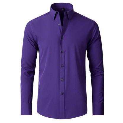 Men’s Slim-Fit Polyester Shirt – Lapel Collar, Casual Leisure Wear, Multiple Colors - Daily Goods