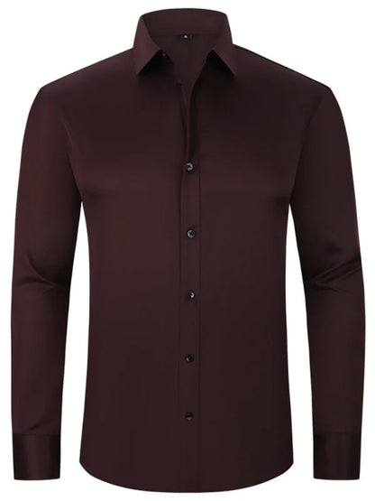 Men’s Slim-Fit Polyester Shirt – Lapel Collar, Casual Leisure Wear, Multiple Colors - Daily Goods