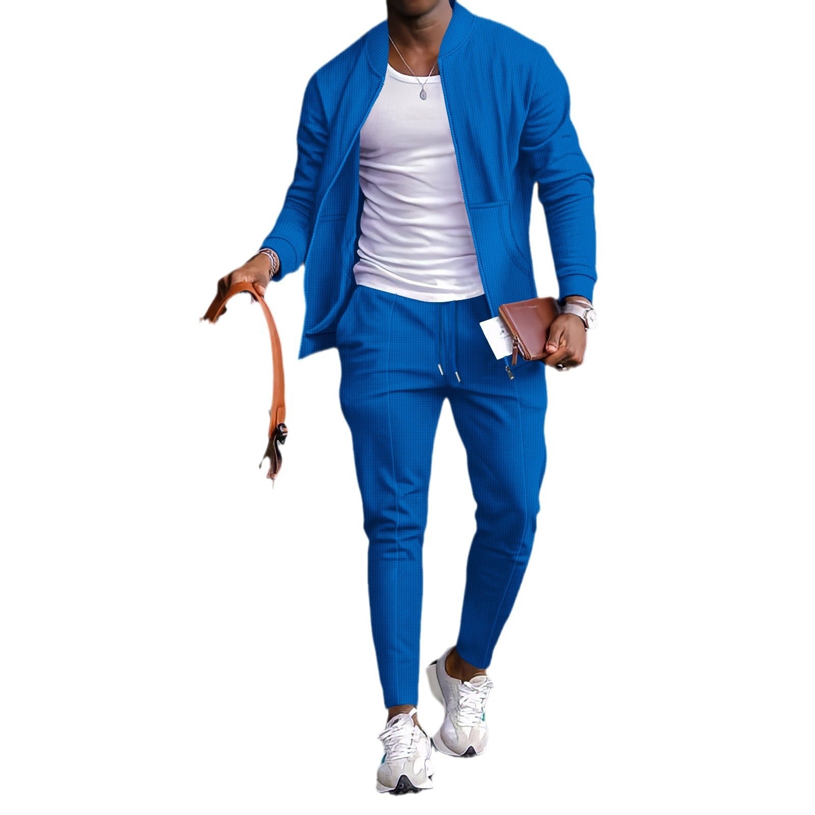 Men’s Cotton-Blend Coat & Trousers Set – Long Sleeve Casual Leisure Wear, Non-Hooded Polyester Blend - Daily Goods