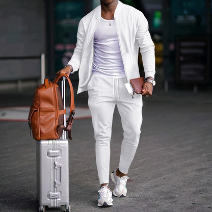 Men’s Cotton-Blend Coat & Trousers Set – Long Sleeve Casual Leisure Wear, Non-Hooded Polyester Blend - Daily Goods