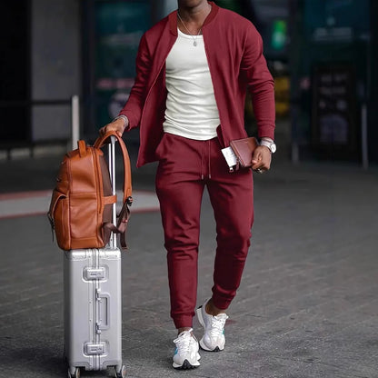 Men’s Cotton-Blend Coat & Trousers Set – Long Sleeve Casual Leisure Wear, Non-Hooded Polyester Blend - Daily Goods