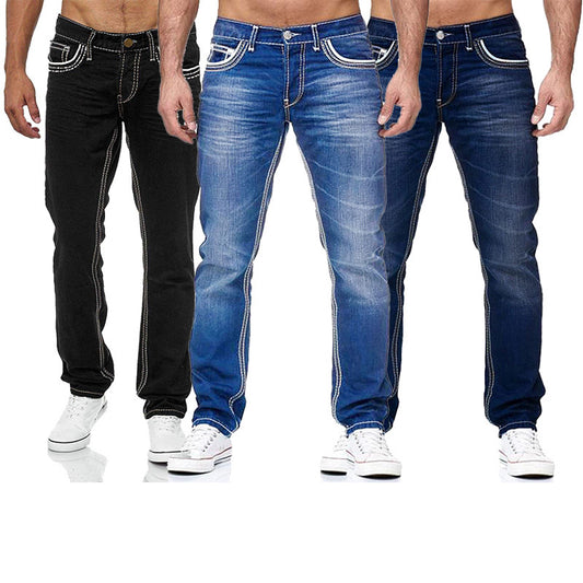 Men’s Cotton Pencil Pants – Mid Waist Slim Fit Jeans with Zipper Fly - Daily Goods