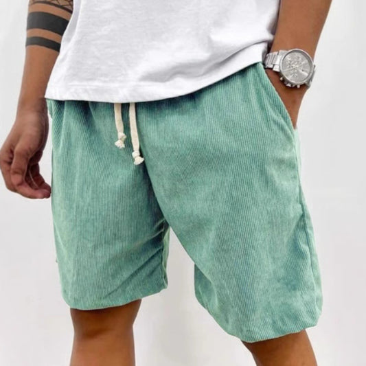 Men’s Corduroy Summer Shorts – Mid-Waist, Straight Fit, Polyester Fiber, Casual Leisure, Multiple Colors - Daily Goods