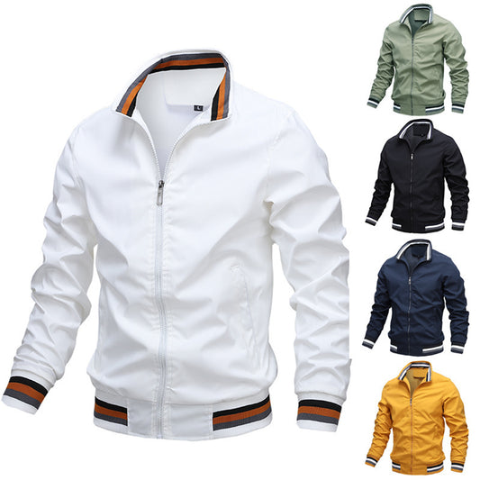 Men’s Fit-Type Stand-Up Collar Jacket – Zipper Closure, Polyester Fiber, Casual Outerwear - Daily Goods