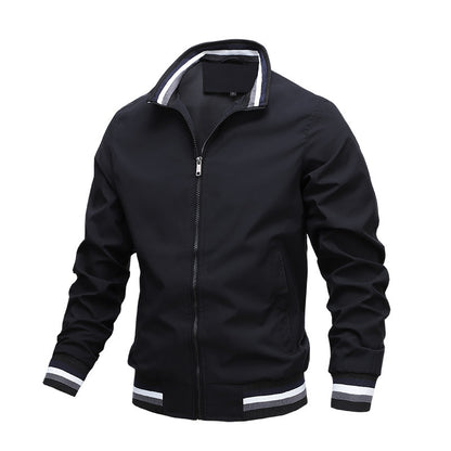 Men’s Fit-Type Stand-Up Collar Jacket – Zipper Closure, Polyester Fiber, Casual Outerwear - Daily Goods
