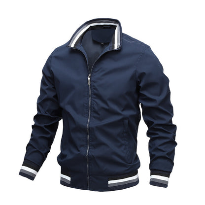 Men’s Fit-Type Stand-Up Collar Jacket – Zipper Closure, Polyester Fiber, Casual Outerwear - Daily Goods