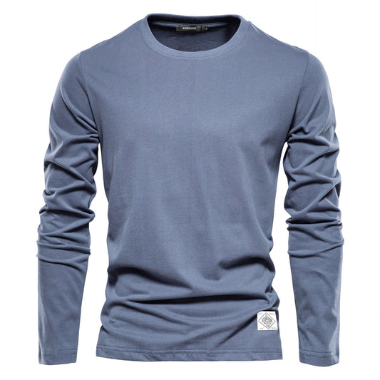 Men’s Solid Color Cotton T-Shirt – Casual Long Sleeve Leisure Top for Men - Daily Goods