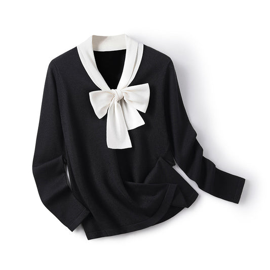 French Style Artistic Simple Professional Style Long Sleeve Tie Top - Daily Goods