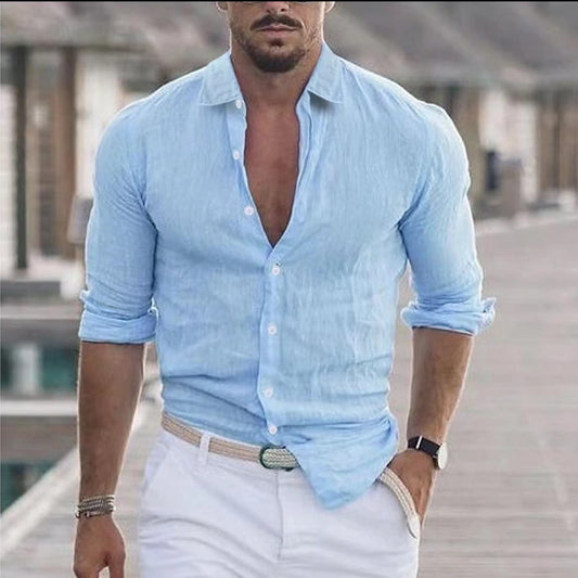 Men’s Color Block Long Sleeve Shirt – Young Casual Spring Wear, Long-Staple Cotton, Collage Stitching Design - Daily Goods