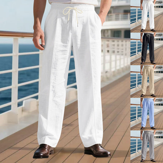 Men’s Linen Trousers – Thin, Mid-Waist, Long Straight-Leg Pants, Summer Casual - Daily Goods