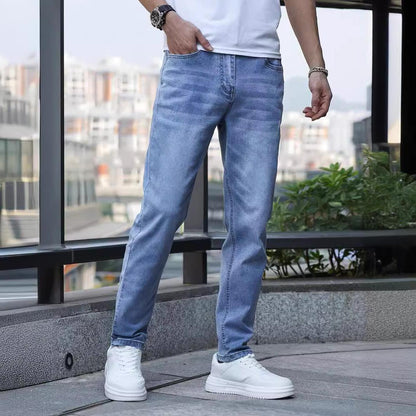 Men’s Mid-Waist Denim Trousers – Slim Fit Horn Leg Jeans for Daily Wear - Daily Goods