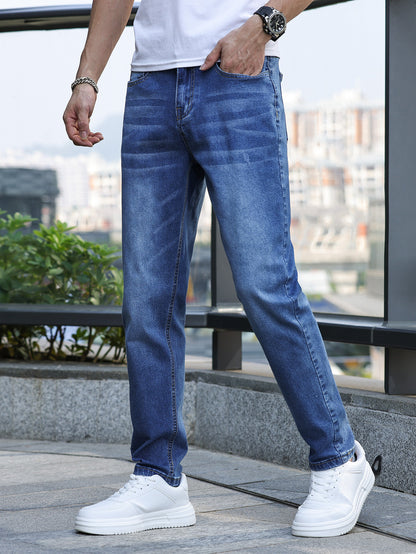 Men’s Mid-Waist Denim Trousers – Slim Fit Horn Leg Jeans for Daily Wear - Daily Goods