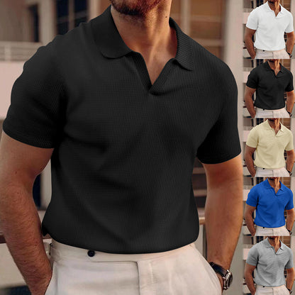Men’s Slim-Fit Short Sleeve Shirt – Solid Color Polyester Blend, Lightweight Summer Casual Wear - Daily Goods