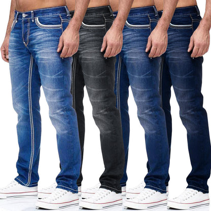 Men’s Fashion Casual Jeans – Polyester Slim Fit Pants with Vintage Washed Effect - Daily Goods