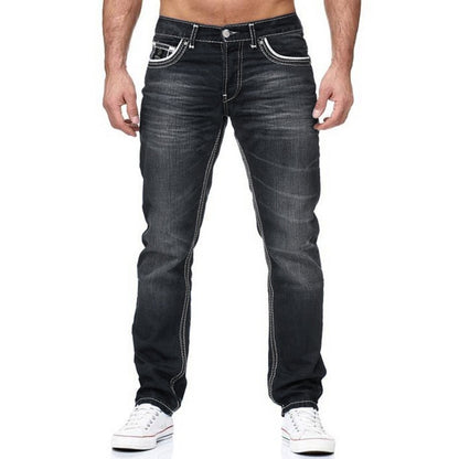Men’s Fashion Casual Jeans – Polyester Slim Fit Pants with Vintage Washed Effect - Daily Goods