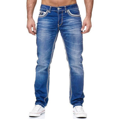 Men’s Fashion Casual Jeans – Polyester Slim Fit Pants with Vintage Washed Effect - Daily Goods
