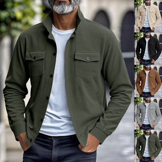 Men’s Corduroy Jacket – Loose Fit Casual Coat with Top Stitching Pockets - Daily Goods