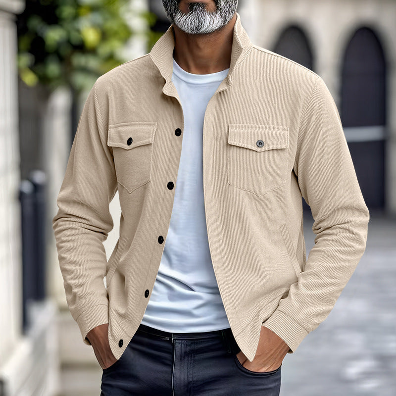 Men’s Corduroy Jacket – Loose Fit Casual Coat with Top Stitching Pockets - Daily Goods