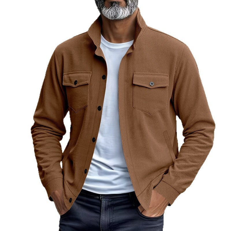 Men’s Corduroy Jacket – Loose Fit Casual Coat with Top Stitching Pockets - Daily Goods