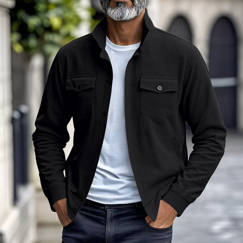 Men’s Corduroy Jacket – Loose Fit Casual Coat with Top Stitching Pockets - Daily Goods