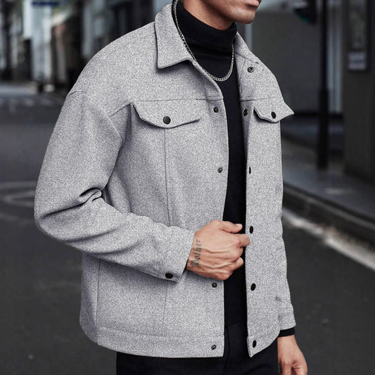 Men’s Wool Blend Jacket – Casual Long Sleeve Coat with Polyester Lining - Daily Goods