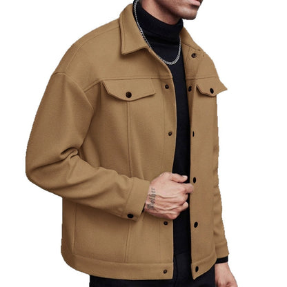 Men’s Wool Blend Jacket – Casual Long Sleeve Coat with Polyester Lining - Daily Goods