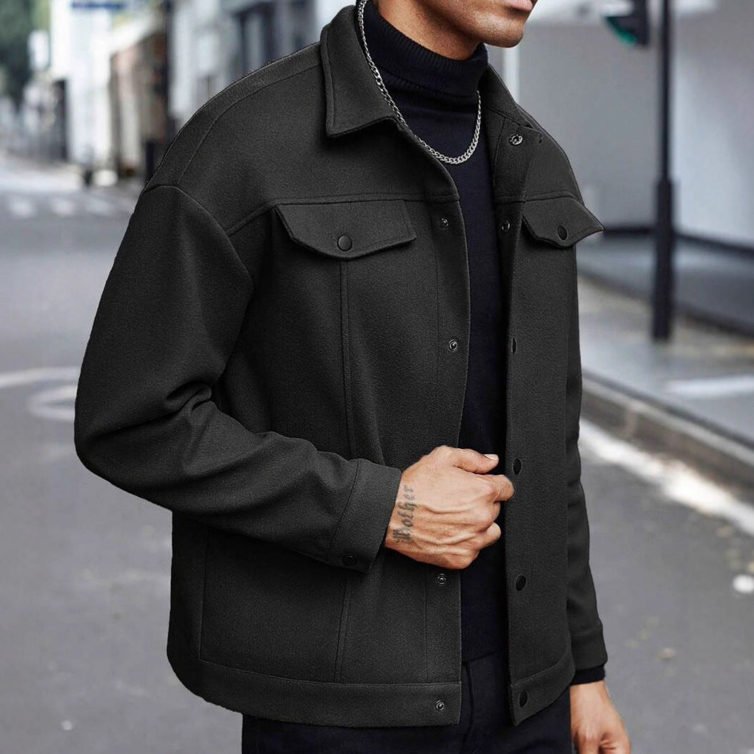 Men’s Wool Blend Jacket – Casual Long Sleeve Coat with Polyester Lining - Daily Goods