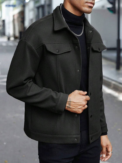 Men’s Wool Blend Jacket – Casual Long Sleeve Coat with Polyester Lining - Daily Goods