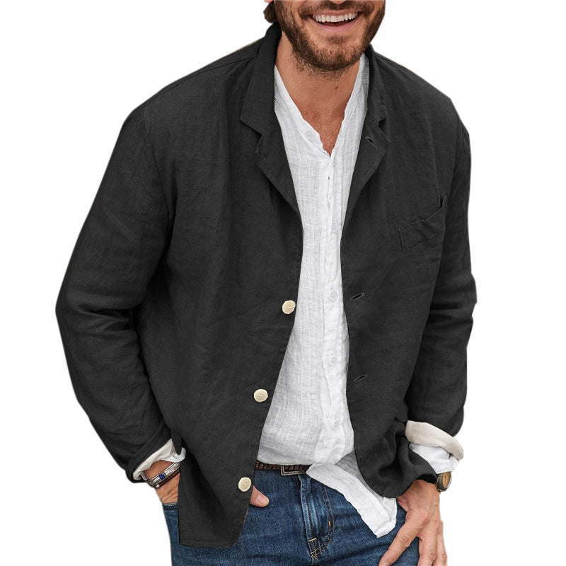Men’s Cotton Lapel Long Sleeve Top wear – Casual Three-Button Polo Style Top - Daily Goods