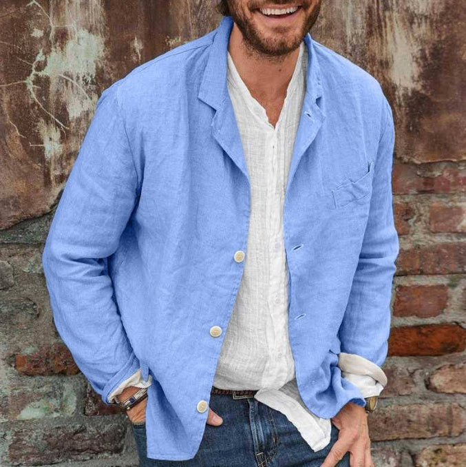 Men’s Cotton Lapel Long Sleeve Top wear – Casual Three-Button Polo Style Top - Daily Goods