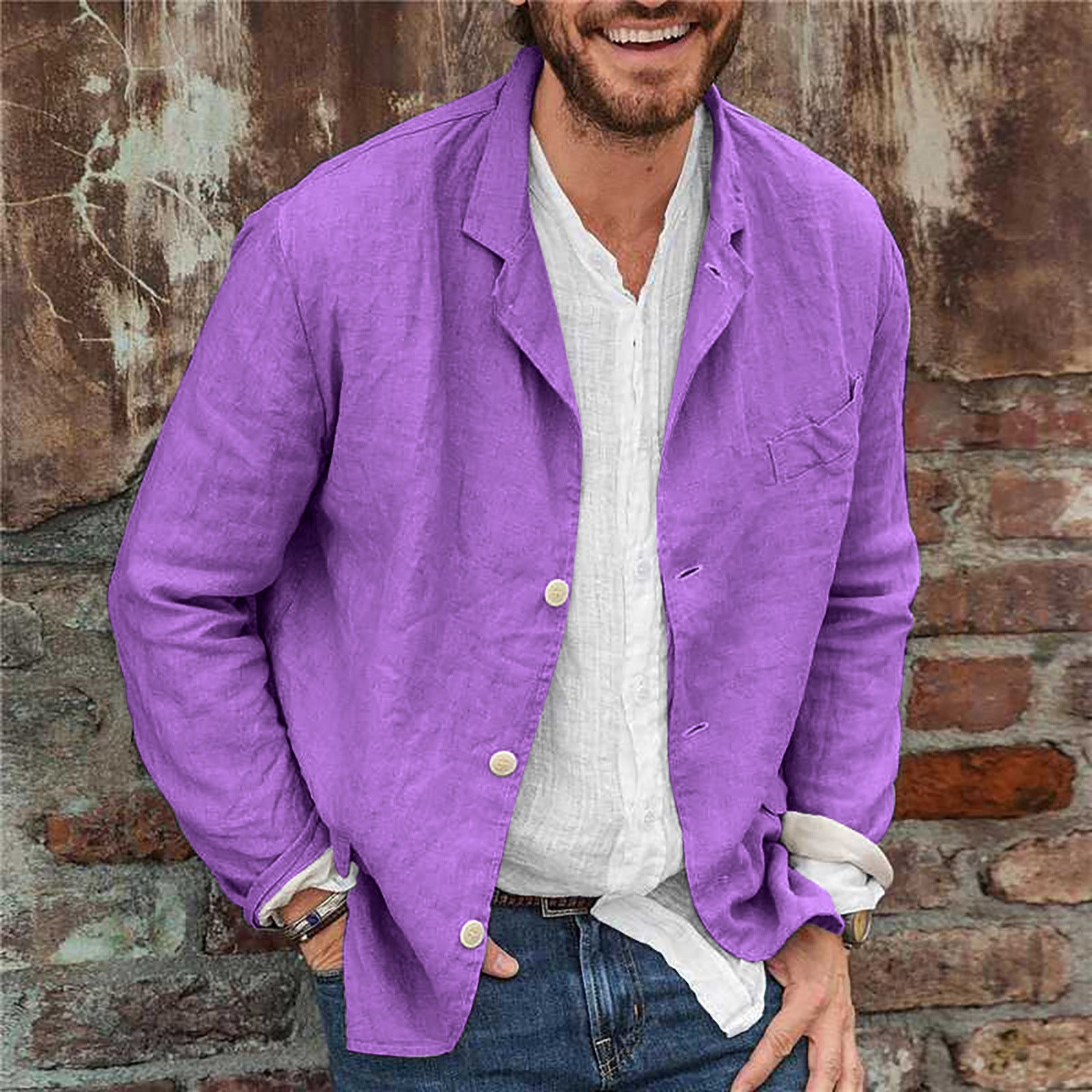 Men’s Cotton Lapel Long Sleeve Top wear – Casual Three-Button Polo Style Top - Daily Goods