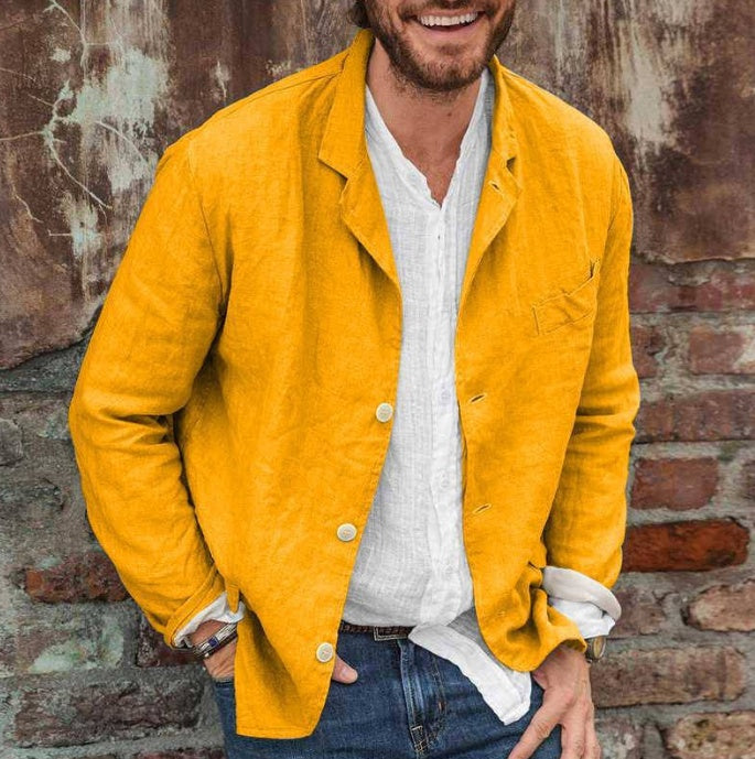 Men’s Cotton Lapel Long Sleeve Top wear – Casual Three-Button Polo Style Top - Daily Goods