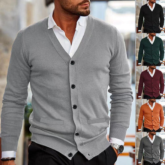 Men’s Slim Fit Acrylic Cardigan – Long Sleeve Casual Sweater for Winter - Daily Goods