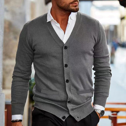 Men’s Slim Fit Acrylic Cardigan – Long Sleeve Casual Sweater for Winter - Daily Goods