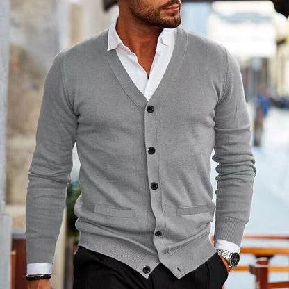 Men’s Slim Fit Acrylic Cardigan – Long Sleeve Casual Sweater for Winter - Daily Goods