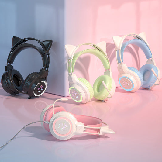SY-G35 Cat Ear Gaming Headset with LED Lights – Stereo Sound, 3.5mm + USB, for PS5, Xbox, PC & Mobile - Daily Goods