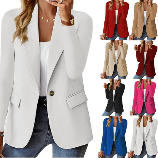 Women’s Lapel Button Jacket – British Style Casual Commuter Outerwear - Daily Goods