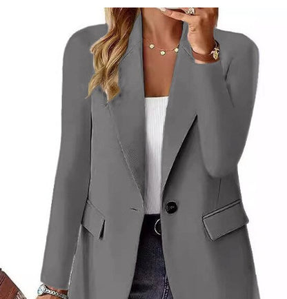 Women’s Lapel Button Jacket – British Style Casual Commuter Outerwear - Daily Goods