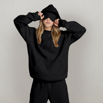 Women’s British Style Hooded Outfit – Solid Color Casual Wear - Daily Goods