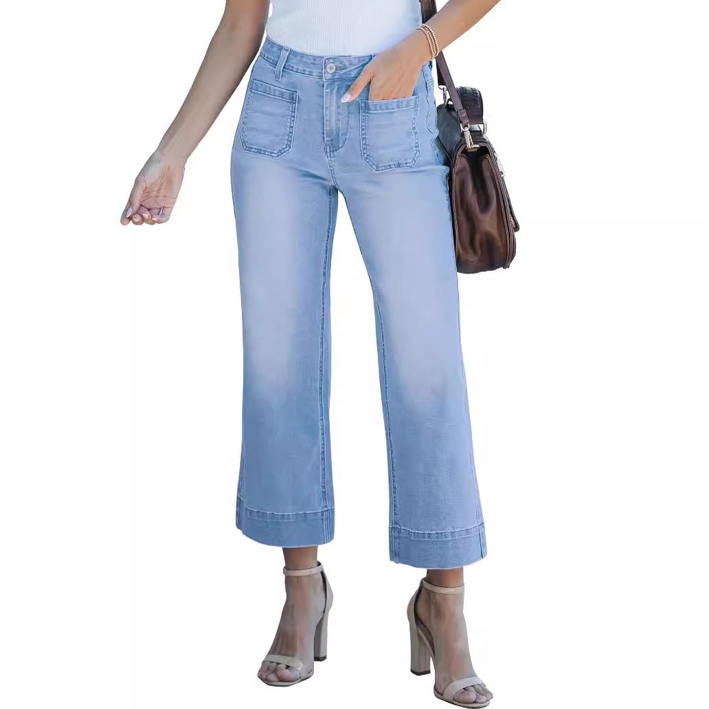 Premium Women’s Straight-Leg Denim Pants – Cropped Cotton Jeans for Office & Casual Wear - Daily Goods