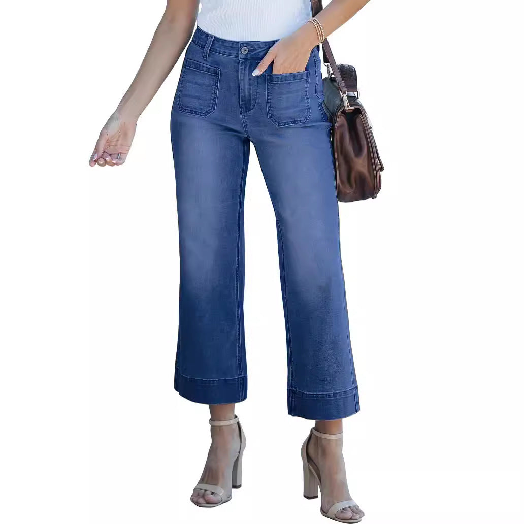 Premium Women’s Straight-Leg Denim Pants – Cropped Cotton Jeans for Office & Casual Wear - Daily Goods
