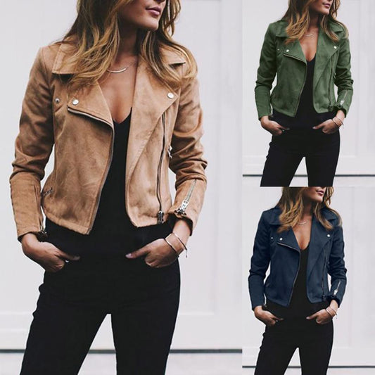 Women’s Lapel Short Top with Diagonal Zipper – Casual Fall Fashion - Daily Goods