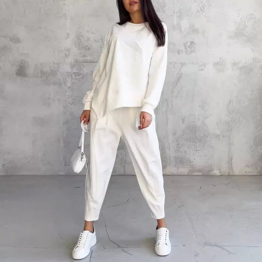 Women’s Loose Irregular Long-Sleeve Sweater Set – Round Neck Casual Knit - Daily Goods