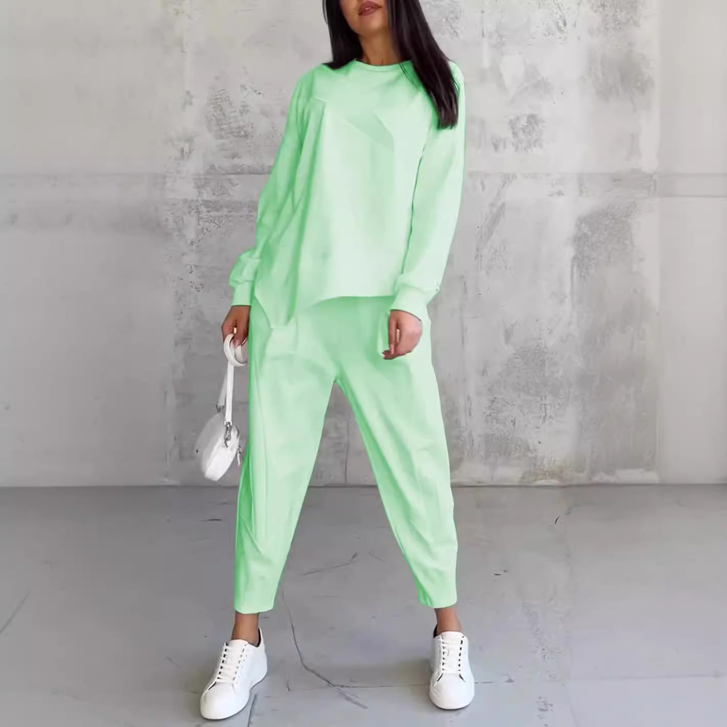 Women’s Loose Irregular Long-Sleeve Sweater Set – Round Neck Casual Knit - Daily Goods