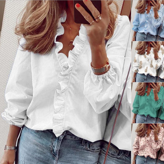 European & American Style Women’s Long-Sleeved Ruffled Shirt – Elegant Casual Top - Daily Goods